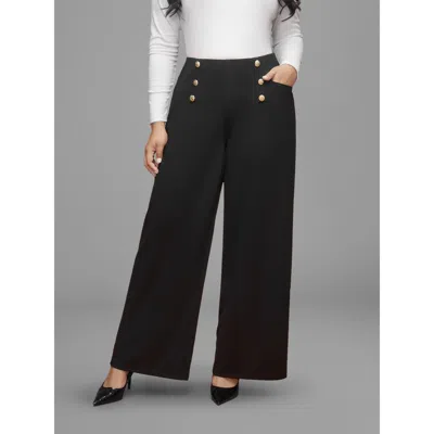 Bloomchic Women's Plus Size Buckle Detail Wide-leg Pants Black Non Wide Leg High Rise Party 12/l