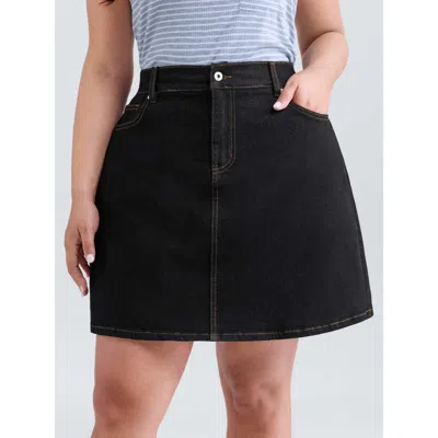 Bloomchic Women's Plus Size Built-in-shorts Stretchy Denim Skort Midnight Casual 10/m In Blue