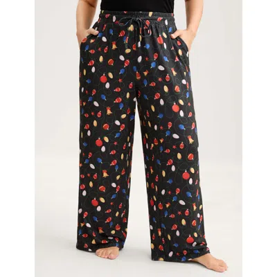 Bloomchic Women's Plus Size Bulb Print Drawstring Lounge Bottoms Black 22-24/3x