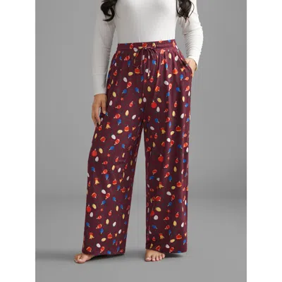 Bloomchic Women's Plus Size Bulb Print Drawstring Lounge Bottoms Burgundy 10/m