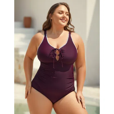 Bloomchic Women's Plus Size Bust Drawstring Keyhole One-piece Swimsuit Plum Non Tie Knot Adaptive-fit 30/6x In Purple