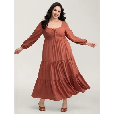 Bloomchic Women's Plus Size Bust-ease Adjustable Tiered Maxi Dress Maroon Non Maxi Elegant 10/m In Burgundy