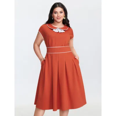 Bloomchic Women's Plus Size Butterfly Neckline Pockets Shirred Back Midi Dress Orangered Non Midi Elegant Colo