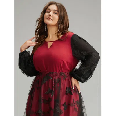 Bloomchic Women's Plus Size Butterfly Plisse Patchwork Keyhole Blouse Raspberry Festival-halloween Long Sleeve In Pink