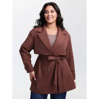 Bloomchic Women's Plus Size Button Belted Layered Trench Coat Women Maroon Belted X-line  12/l In Burgundy