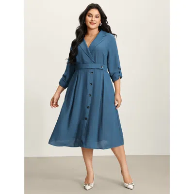 Bloomchic Women's Plus Size Button Detail Waist-defining Midi Dress Aegean Non Midi Office Button 30/6x In Blue