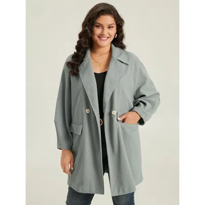 Bloomchic Women's Plus Size Button Fly Flap Pocket Lantern Sleeve Coat Silver Plain 12/l