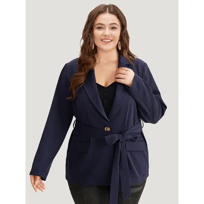 Bloomchic Women's Plus Size Button Through Belted Blazer Indigo Plain Plain Sleeve Long Sleeve 10/m In Purple