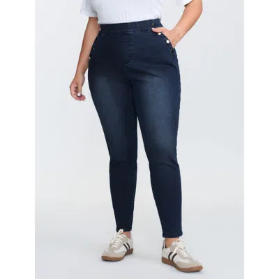 Bloomchic Women's Plus Size Button-detail Pull-on Skinny-fit Jeans Darkindigo Non Skinny Ankle High Stretch 22 In Purple