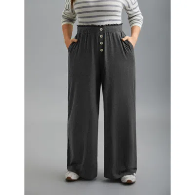 Bloomchic Women's Plus Size Button-front Ruffled Waist Stretchy Pants Dimgray Non Wide Leg Mid Rise Everyday 1