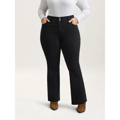 Bloomchic Women's Plus Size Buttons Mid-rise Curvy Skinny-fit Jeans Denimblack Button Slight Flare Medium Stre In Black