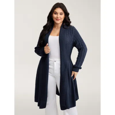 Bloomchic Women's Plus Size Cable Knit Cinched-flared Waist Knit Cardigan Indigo Long Sleeve Wide Lapel 18-20/ In Purple