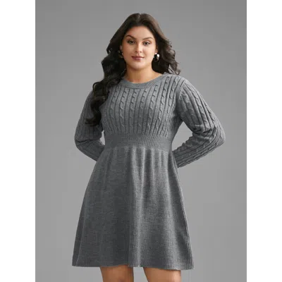 Bloomchic Women's Plus Size Cable Knit Fit-and-flare Mini Sweater Dress Darkgray Solid Mini Cable Knit 22-24/3 In Gray