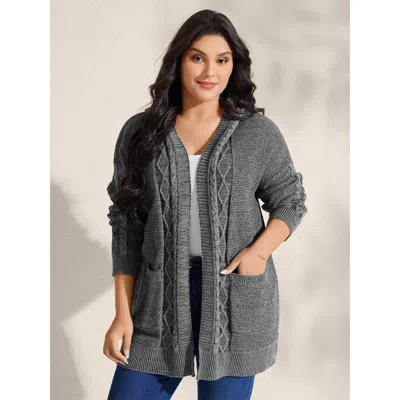 Bloomchic Women's Plus Size Cable Knit Front-open Knit Cardigan Dimgray Long Sleeve 22-24/3x