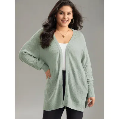 Bloomchic Women's Plus Size Cable Knit Plain Open Front Cardigan Darkgray Long Sleeve 10/m In Gray