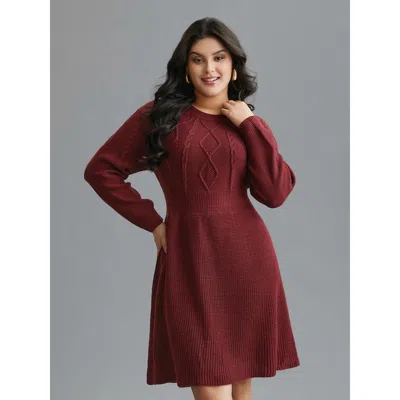 Bloomchic Women's Plus Size Cable Knit Raglan Sleeve Midi Sweater Dress Burgundy Non Short Cable Knit 22-24/3x
