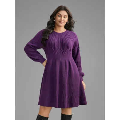 Bloomchic Women's Plus Size Cable Knit Texture Raglan Sleeve Pullover Darkviolet Non Short Cable Knit 28/5x