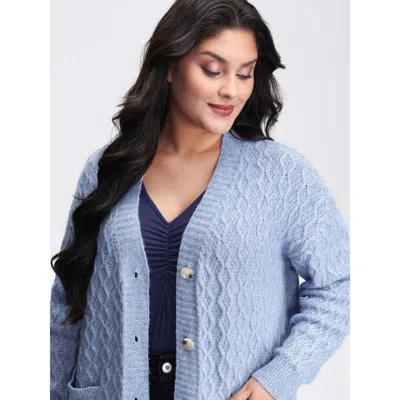 Bloomchic Women's Plus Size Cable Knit Textured Pockets Cardigan Stone Long Sleeve 10/m In Gray