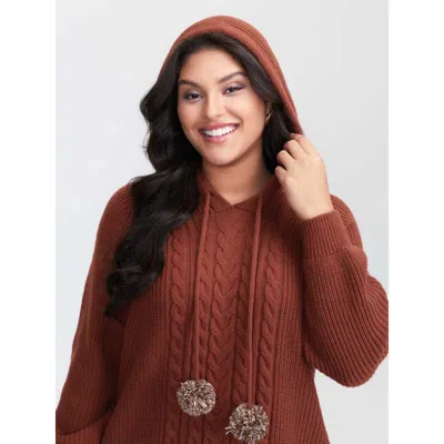 Bloomchic Women's Plus Size Cableknit Raglan Sleeve Hooded Pullover Yellowishbrown Long Sleeve 12/l