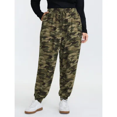 Bloomchic Women's Plus Size Camouflage Print Drawstring Stretchy Pants Multicolor Camouflage Jogger Mid Rise C