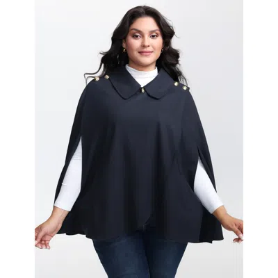 Bloomchic Women's Plus Size Cape Button Wrap Coat Midnight Button A-line 12/l In Blue