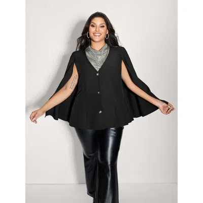Bloomchic Women's Plus Size Cape Style Buttons V-neck Jacket Black Button A-line 10/m