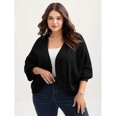 Bloomchic Women's Plus Size Cape Style Dolman Sleeve Knit Cardigan Black Long Sleeve 14-16/1x