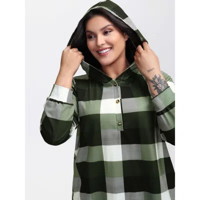 Bloomchic Women's Plus Size Checkered Print Button Hoodie Multicolor Casual 12/l