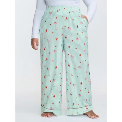 Bloomchic Women's Plus Size Cherry Print Elastic Waist Pockets Pajama Bottoms Multicolor Fruit Smocked Relaxed