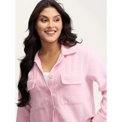 Bloomchic Women's Plus Size Chest Flaps Textured Button-down Jacket Blush H-line 12/l In Pink