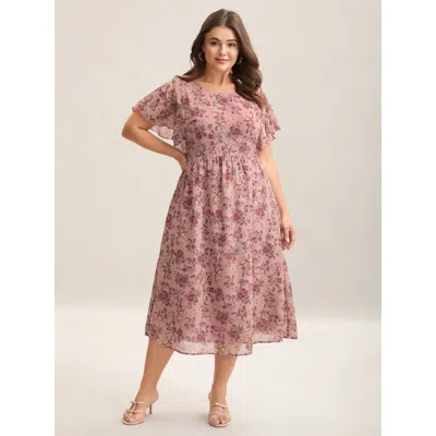 Bloomchic Women's Plus Size Chiffon Floral Print Ruffled Midi Dress Blush Elegant Ruffles 30/6x In Pink