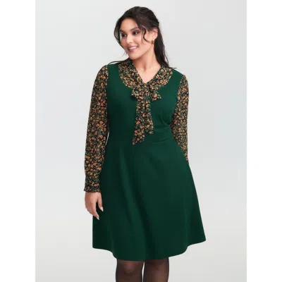 Bloomchic Women's Plus Size Chiffon Floral Print Stretchy Midi Dress Darkgreen Ditsy Floral Mini Elegant Patch In Green