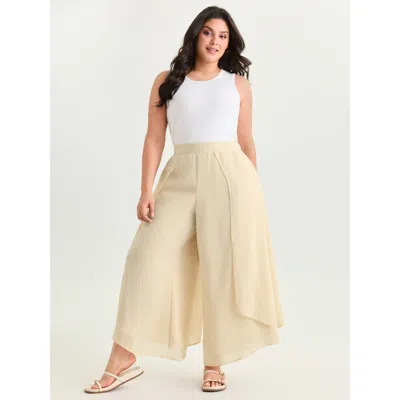 Bloomchic Women's Plus Size Chiffon Stretchy Waist Flowy Pants Apricot Solid Wide Leg Mid Rise Elegant 10/m In Orange