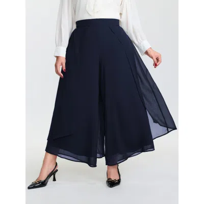 Bloomchic Women's Plus Size Chiffon Stretchy Waist Flowy Pants Indigo Solid Wide Leg Mid Rise Elegant 10/m In Purple