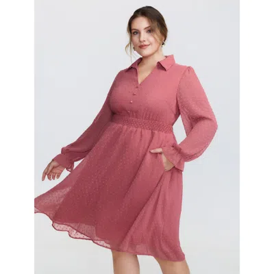 Bloomchic Women's Plus Size Chiffon Texture V-neck Shirred Waist Midi Dress Watermelon Synthetic Texture Knee  In Green
