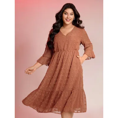 Bloomchic Women's Plus Size Chiffon Textured Semi Sheer Maxi Dress Coral Synthetic Texture Midi Elegant Non 10 In Orange