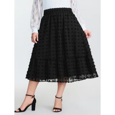 Bloomchic Women's Plus Size Chiffon Textured Stretchy Waist Maxi Skirt Black Texture Wide Leg Elegant 10/m