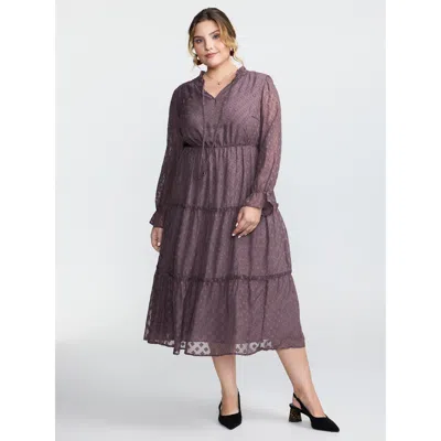 Bloomchic Women's Plus Size Chiffon Textured Tiered Ruffled Midi Dress Mauve Synthetic Texture Midi Elegant 12 In Purple