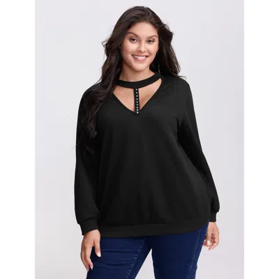 Bloomchic Women's Plus Size Choker Neck Cut-out Sweatshirt Black Elegant 12/l