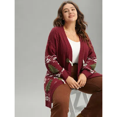 Bloomchic Women's Plus Size Christmas Duffle Button Cable Knit Pocket Cardigan Scarlet Long Sleeve 18-20/2x In Red