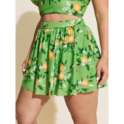 Bloomchic Women's Plus Size Citrus Print Flowy Swim Bottoms Lightgreen Cropped Non Elastic Waist 28/5x