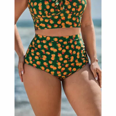 Bloomchic Women's Plus Size Citrus Print Tummy-control High Waisted Swim Bottoms Truegreen Fruit And Vegetable