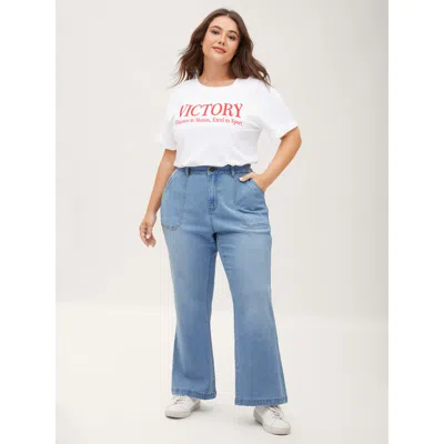 Bloomchic Women's Plus Size Classic Flared Hem Mid-rise Jeans Midblue Non High Stretch 10/m