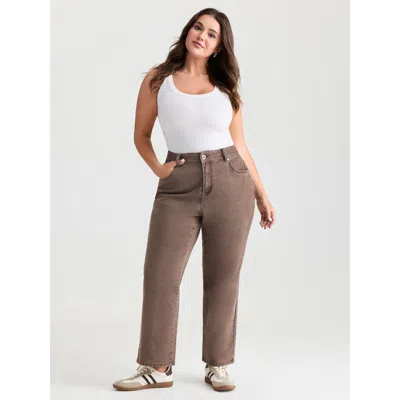 Bloomchic Women's Plus Size Classic High-rise Cropped Straight-leg Jeans Darkbrown Not Graphics Non Straight F In Brown