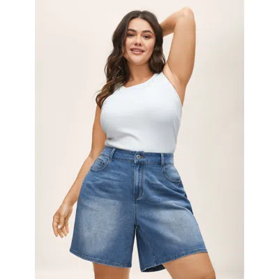 Bloomchic Women's Plus Size Classic High-rise Wide Leg Denim Shorts Denimlightblue Non High Rise No Stretch Ca