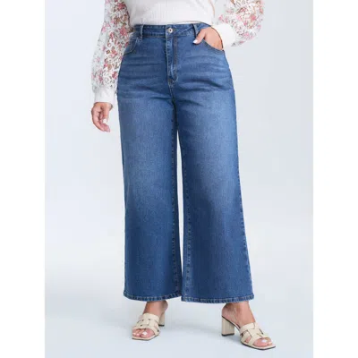 Bloomchic Women's Plus Size Classic High-rise Wide-leg Jeans Denimindigo Not Graphics Non Wide Leg Medium Stre