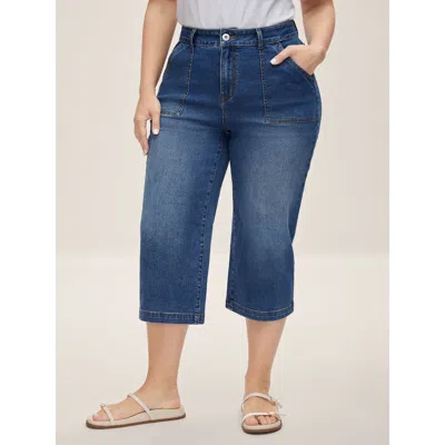 Bloomchic Women's Plus Size Classic Moderate Stretch Capri Length Jeans Midblue Not Graphics Non Straight Fit 