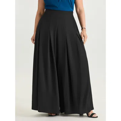 Bloomchic Women's Plus Size Classic Pleated Wide-leg Pants Black Solid Wide Leg Mid Rise Office 10/m
