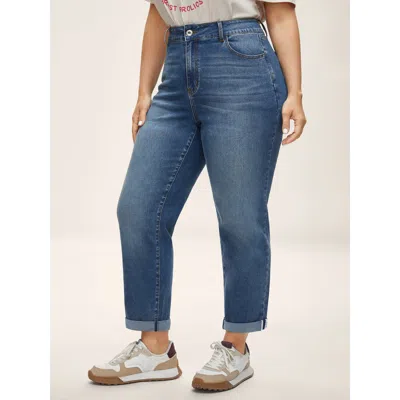 Bloomchic Women's Plus Size Classic Pockets Boyfriend Jeans Midblue Non High Stretch 10/m