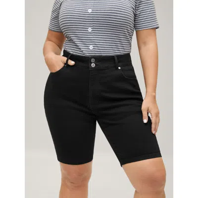 Bloomchic Women's Plus Size Classic Skinny-fit Denim Shorts Denimblack Medium Stretch Casual 10/m In Black